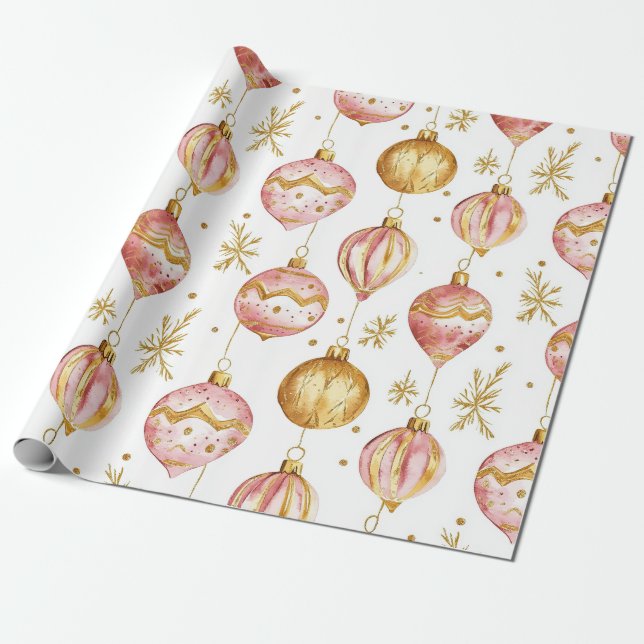 Rosa Gold Ornamente Weihnachten Geschenkpapier (Ungerollt)