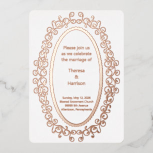 Rosa Gold Oval Bilderrahmen Hochzeits-Einladung Folieneinladung