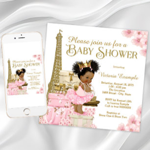 Rosa Gold Paris Afro Prinzessin Baby Shower Einladung