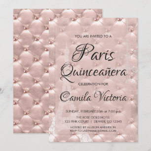 Rosa Gold Paris Quinceñera Celebration Einladung