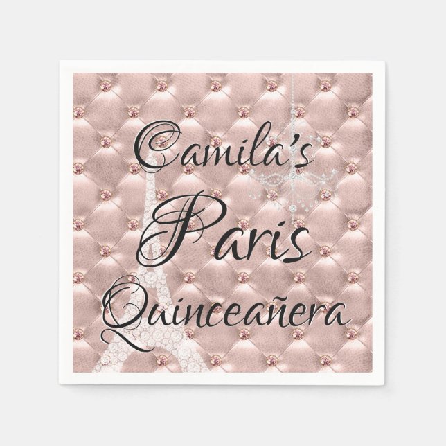 Rosa Gold Paris Quinceñera Celebration Serviette (Vorderseite)
