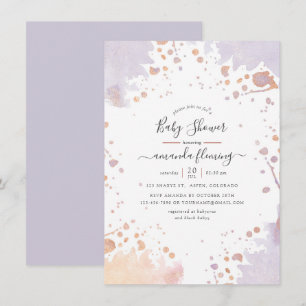 Rosa Gold & Pastell Lila Farb-Spritzer Baby Shower Einladung