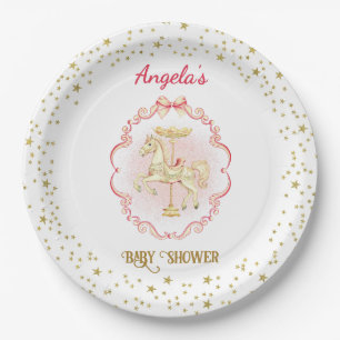 Rosa & Gold-Pony Vintage-Baby-Shower-Teller Pappteller
