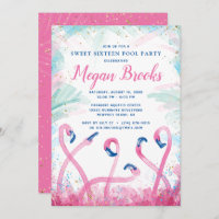 Rosa Gold Pool Party Tropischer Flamingo Geburtsta