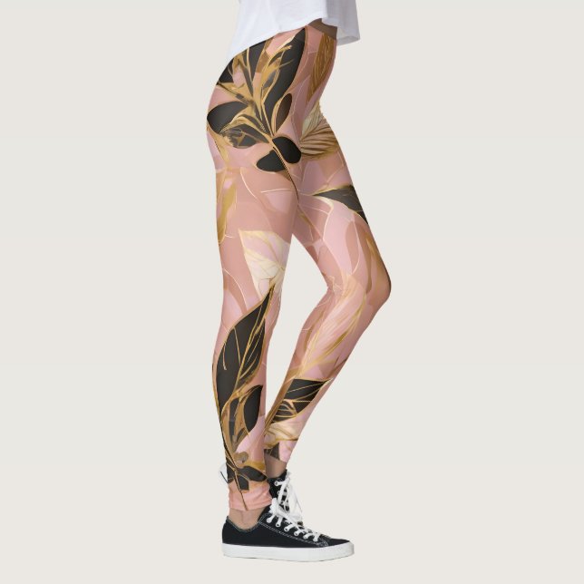 Rosa Gold Popular Boho Blätter Collection Leggings (Rechts)