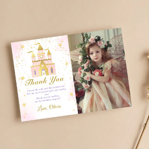 Rosa Gold Princess Carriage Birthday Foto Dankeskarte
