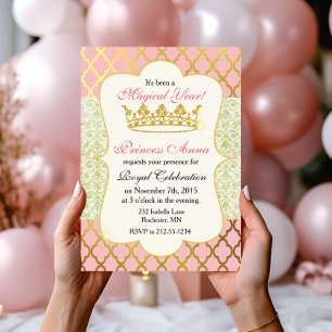 Rosa & Gold Princess Girl zum Geburtstag Einladung