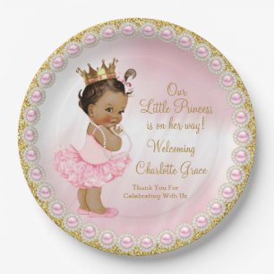 Rosa Gold Prinzessin Baby Shower Papier Teller