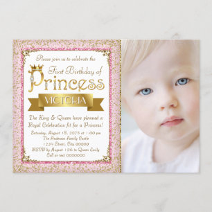 Rosa Gold Prinzessin Erster Geburtstag Party Einladung
