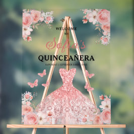 Rosa Gold Prinzessin Quinceañera Willkommen Acrylschild