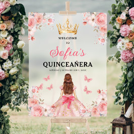 Rosa Gold Prinzessin Quinceañera Willkommen Acrylschild