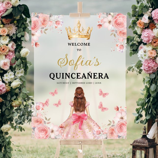 Rosa Gold Prinzessin Quinceañera Willkommen Acrylschild (Von Creator hochgeladen)