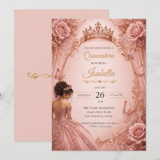Rosa Gold Quinceañera Einladung