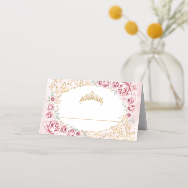 Rosa Gold Quinceanera Platzkarte (Vorderseite)