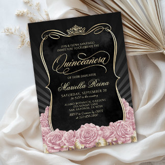 Rosa Gold Quinceñera Einladung