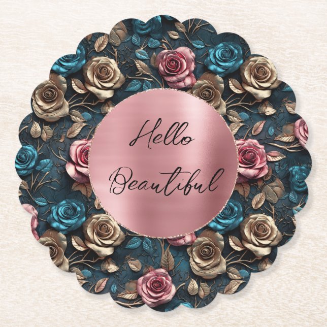 Rosa Gold-Rose Untersetzer (Vorderseite)