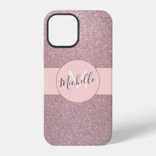 Rosa Gold Röte Pink Mädchen Glitter Monogramm Name iPhone 12 Hülle