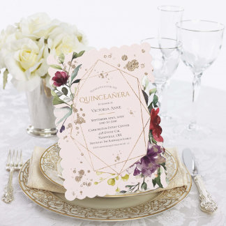 Rosa Gold Scalloped Quinceañera Einladung