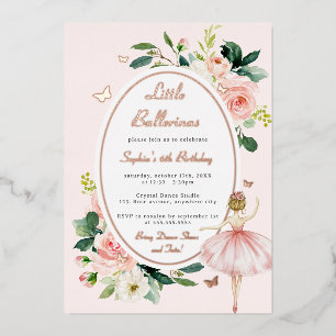 Rosa Gold Schmetterling Floral Ballerina Kindergeb Folieneinladung