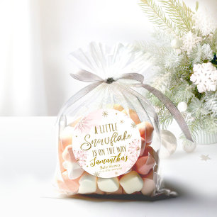 Rosa Gold Schneeflocken Mädchen Baby Shower Runder Aufkleber