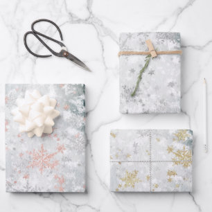 Rosa Gold Silberschneeflocken Frozen Eissee Geschenkpapier Set