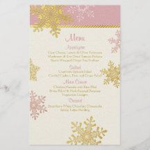 Rosa Gold Snowflakes Winter Wedding Menu Card