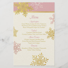 Rosa Gold Snowflakes Winter Wedding Menu Card