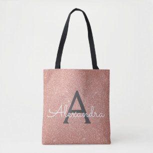 Rosa Gold Sparkle Elegantes Monogram Book Bag