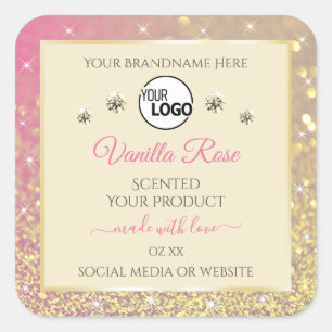 Rosa Gold-Sparkle-Glitzer-Creme-Logo Quadratischer Aufkleber