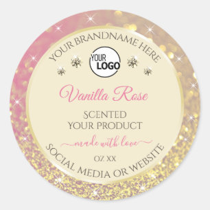Rosa Gold-Sparkle-Glitzer-Creme-Logo Runder Aufkleber