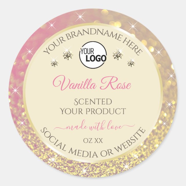 Rosa Gold-Sparkle-Glitzer-Creme-Logo Runder Aufkleber (Vorderseite)