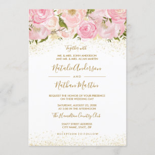 Rosa-Gold-Sparkle-Rose Einladung zur Hochzeit