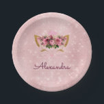 Rosa Gold Sparky Kitty Monogram Birthday Pappteller<br><div class="desc">Rosa Rose Gold Sparkle Niedliche Prinzessin Kitty oder Kitten Geburtstag oder Brautparty Party Teller. Diese Geburtstagsparty-Teller können auf Ihren Vornamen angepasst werden. Bitte kontaktieren Sie den Designer,  um passende Artikel zu erhalten.</div>
