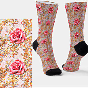 Rosa-Gold-Spitzen-Filigree-Rose Socken