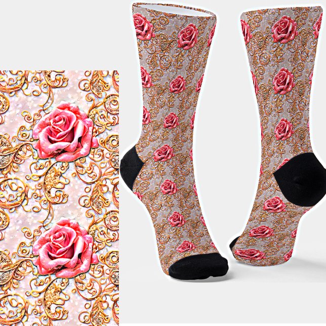 Rosa-Gold-Spitzen-Filigree-Rose Socken (Von Creator hochgeladen)