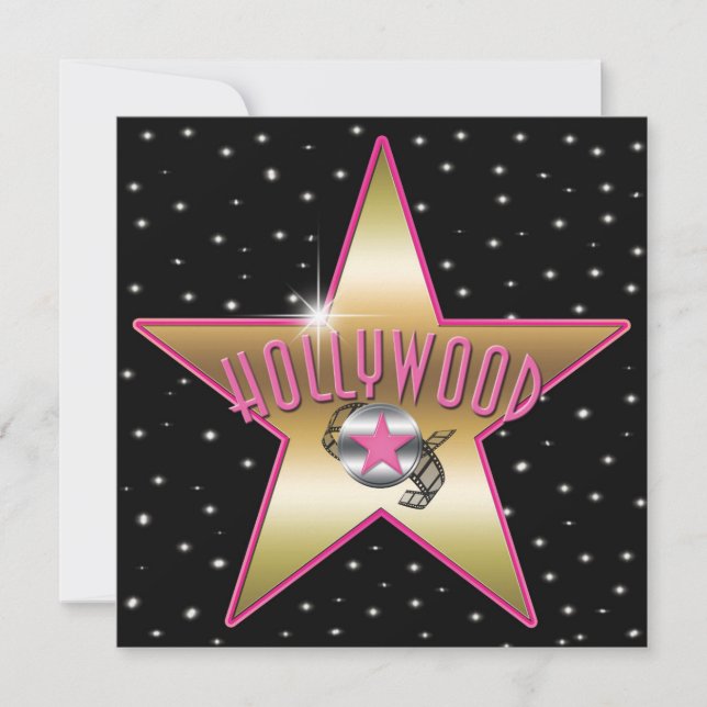 Rosa & Gold Star Hollywood Sparkle Einladung (Vorderseite)