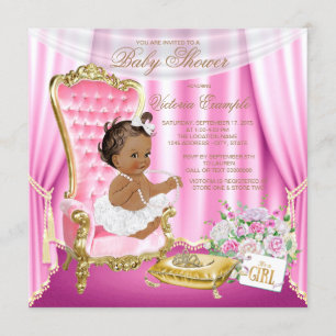 Rosa Gold Stuhl Ethnic Princess Pearl Baby Dusche Einladung
