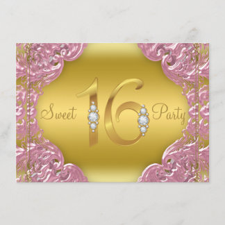 Rosa Gold Sweet 16 Party Einladung