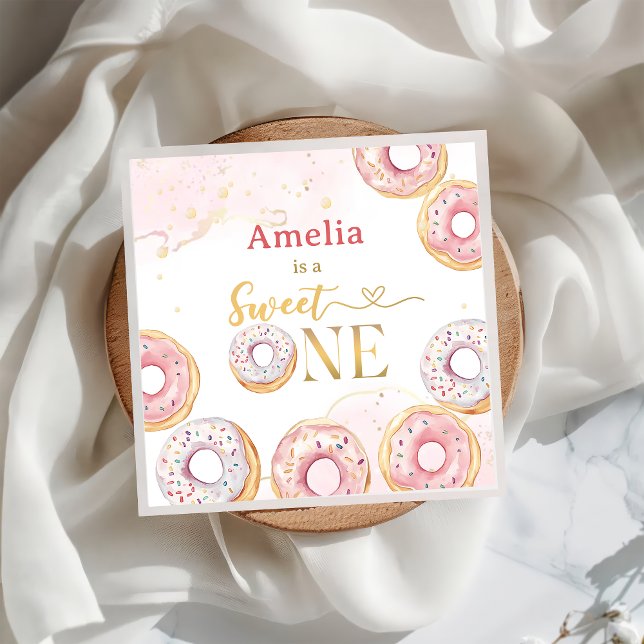 Rosa Gold Sweet One Donut Birthday Paper Napkin Serviette (Von Creator hochgeladen)