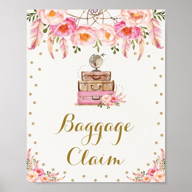 Rosa Gold Travel Miss an Frau Floral Baggage Anspr Poster (Vorne)