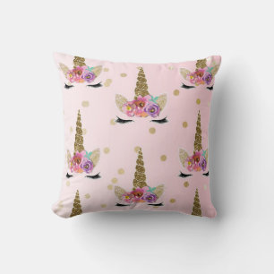 Rosa & Gold Trendiges Modernes Einhornhorn #2 Kissen