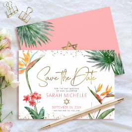 Rosa Gold Tropical Bat Mitzvah Floral Palm Moderne Save The Date