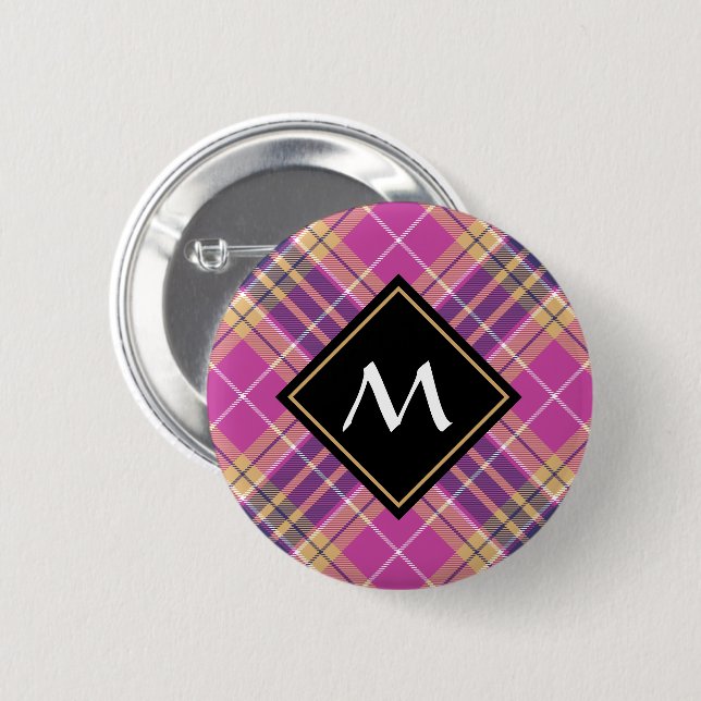 Rosa, Gold und Blauer Tartan Button (Vorne & Hinten)