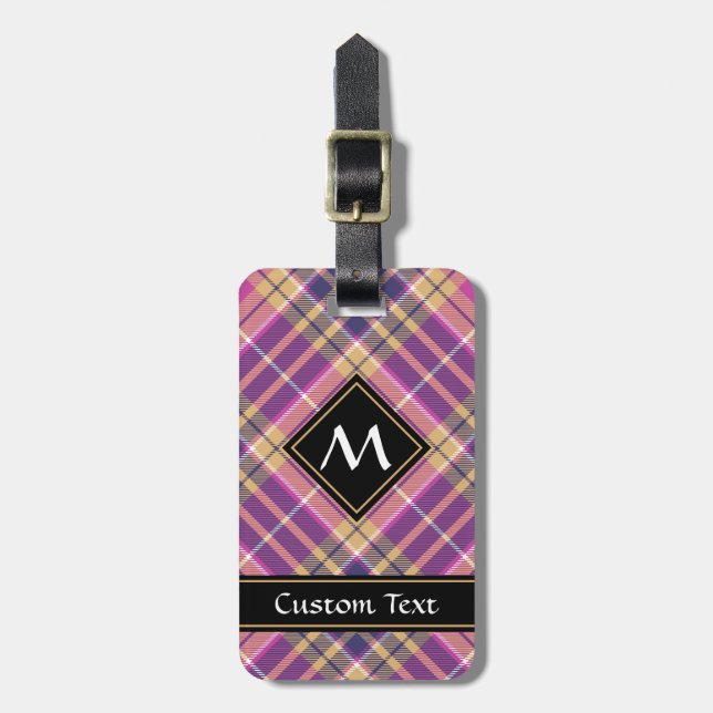 Rosa, Gold und Blauer Tartan Gepäckanhänger (Vorderseite vertikal)
