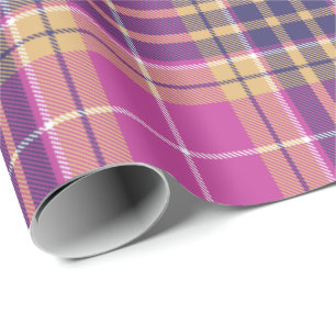 Rosa, Gold und Blauer Tartan Geschenkpapier