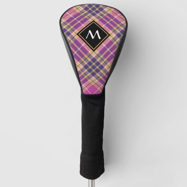 Rosa, Gold und Blauer Tartan Golf Headcover (Vorderseite)