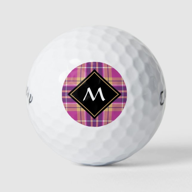 Rosa, Gold und Blauer Tartan Golfball (Vorderseite)