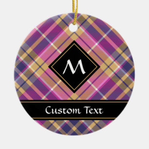 Rosa, Gold und Blauer Tartan Keramik Ornament