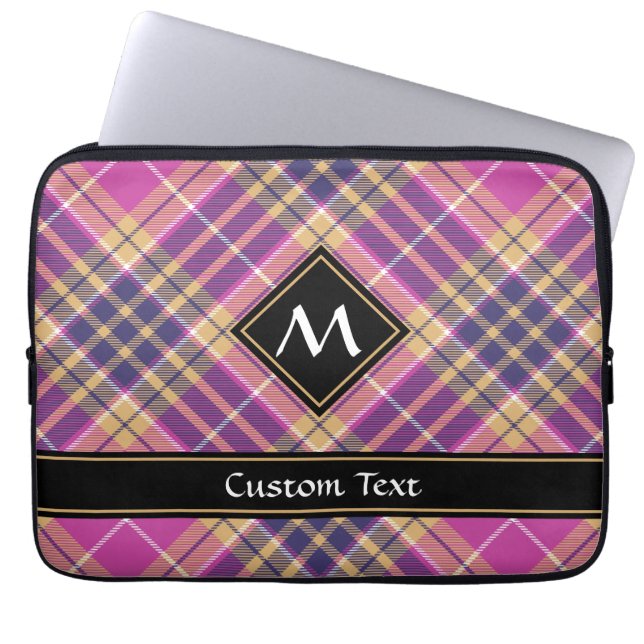 Rosa, Gold und Blauer Tartan Laptopschutzhülle (Vorderseite)