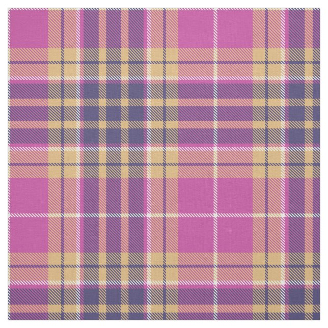 Rosa, Gold und Blauer Tartan Stoff (Muster)